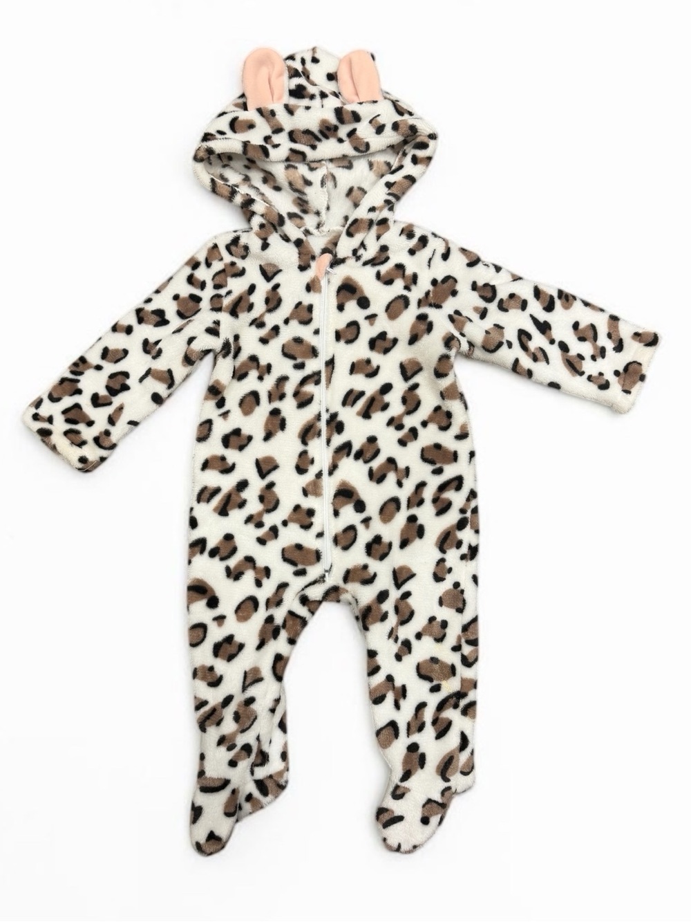 Baby Leopard Print Fleece One-Piece with Hood